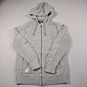 Le 31 Mens S Grey Zip Sweater Hoodie Cable Knit Cotton Inishmore Nautical